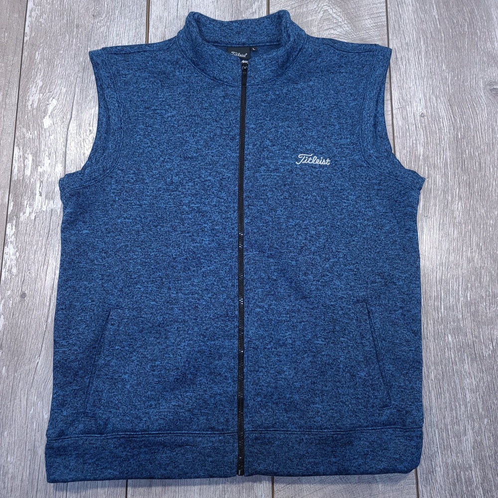 Titleist Vest Mens Large Blue Heathered Full Zip Golf Fleece Sleeveless Jacket